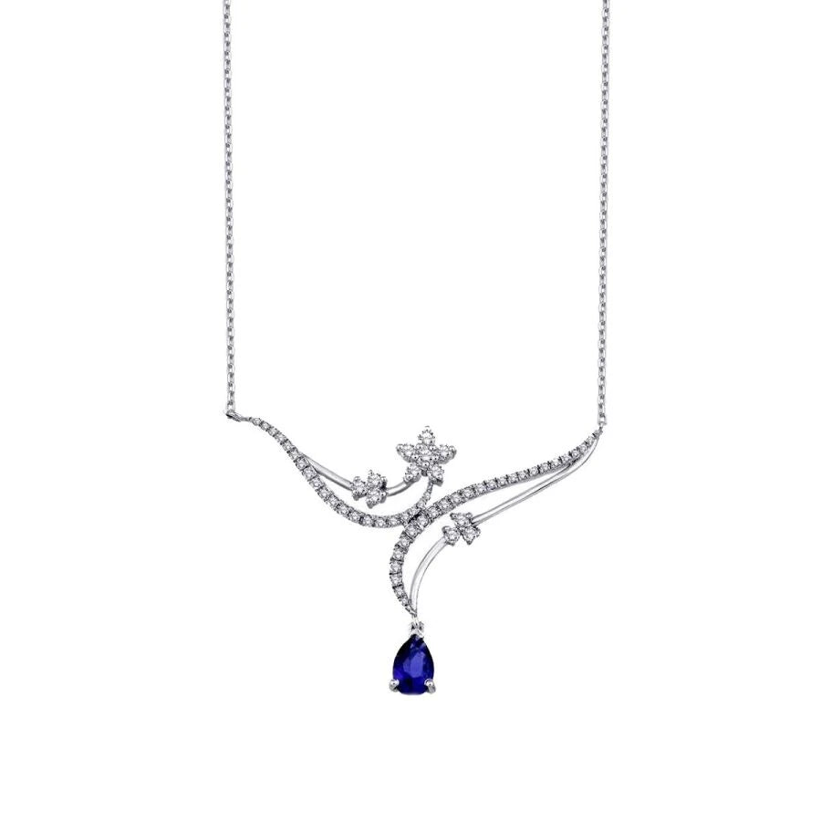 0.86 ct. Diamant Blumen Saphir Halskette