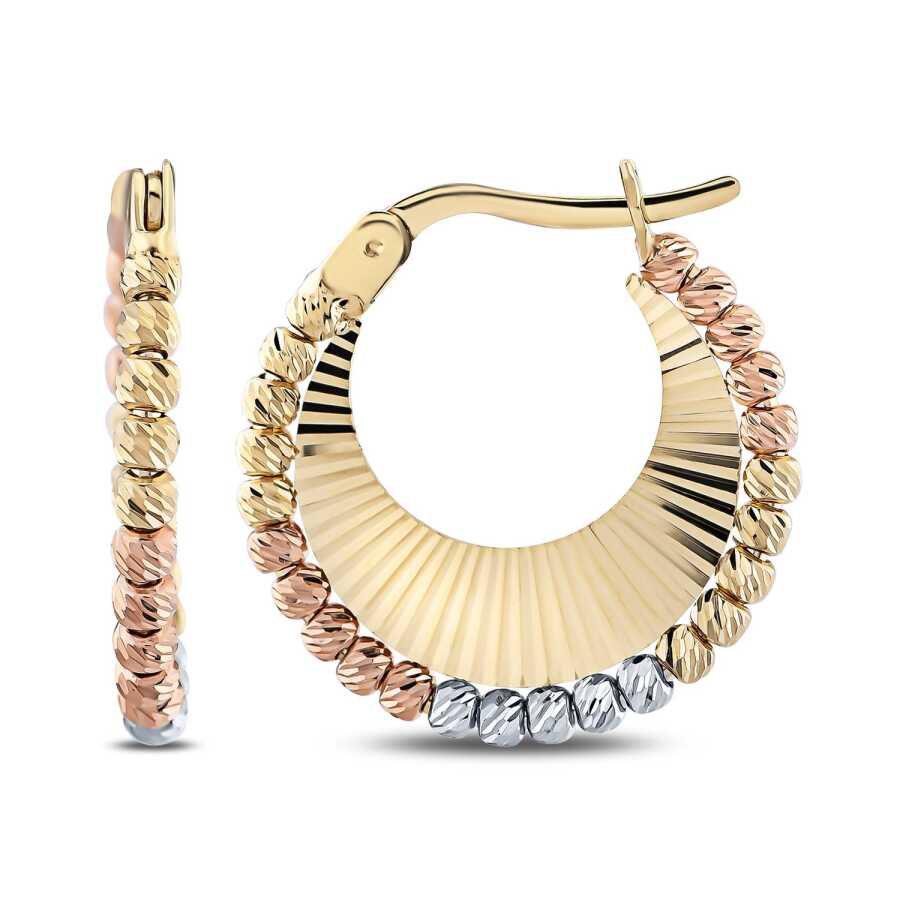 Gold Creolen mit Kugeln in drei Farben