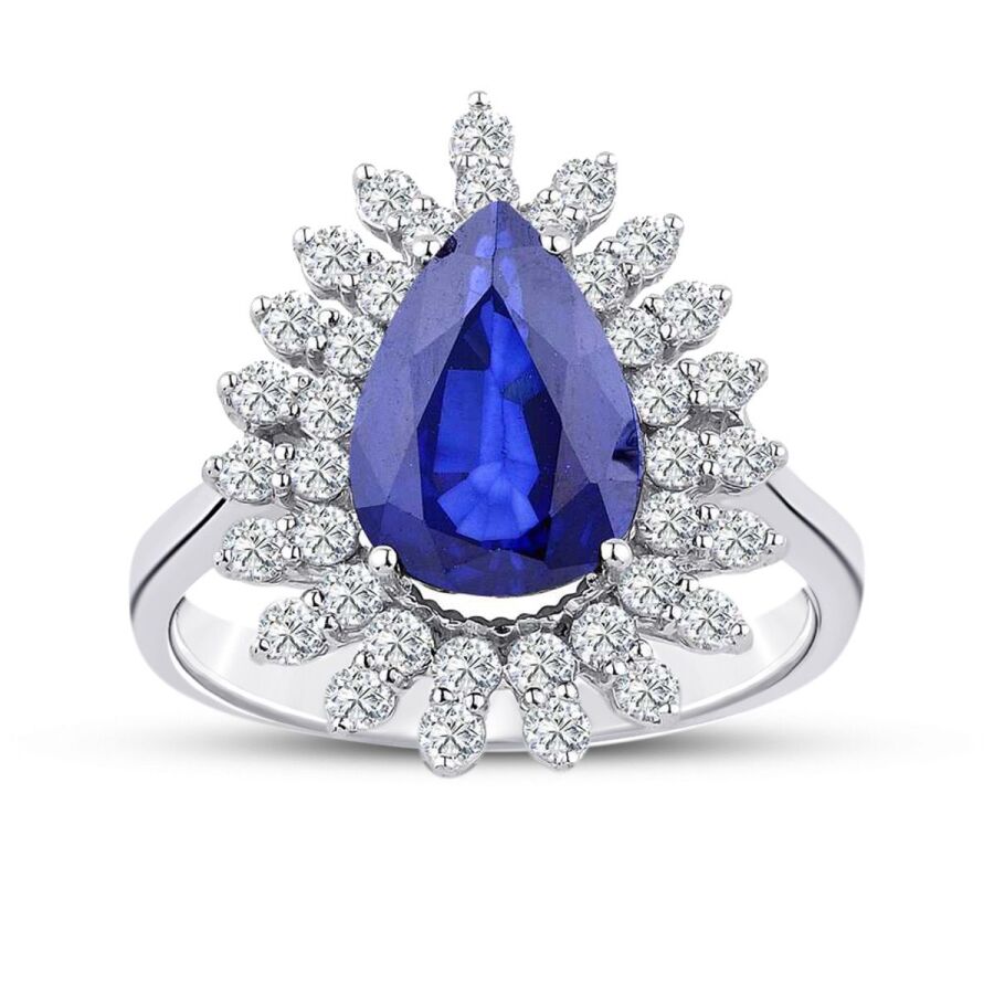 4.41 ct. Diamant Tropfen Saphir Ring