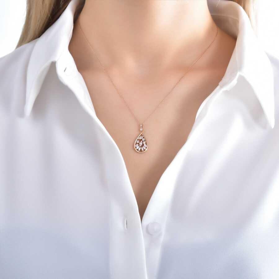 0.37 ct. Diamant Tropfen Baguette Halskette