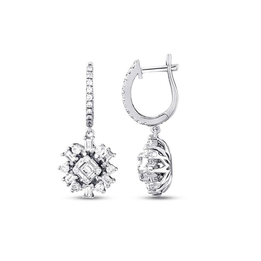 0.84 ct. Diamant Baguette Blumen Ohrringe