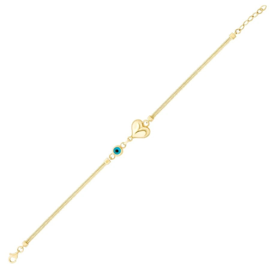 Gold Armband mit Herz und Böses-Perle