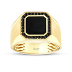 Gold Herren Ring mit schwarzer Emaille und Stein