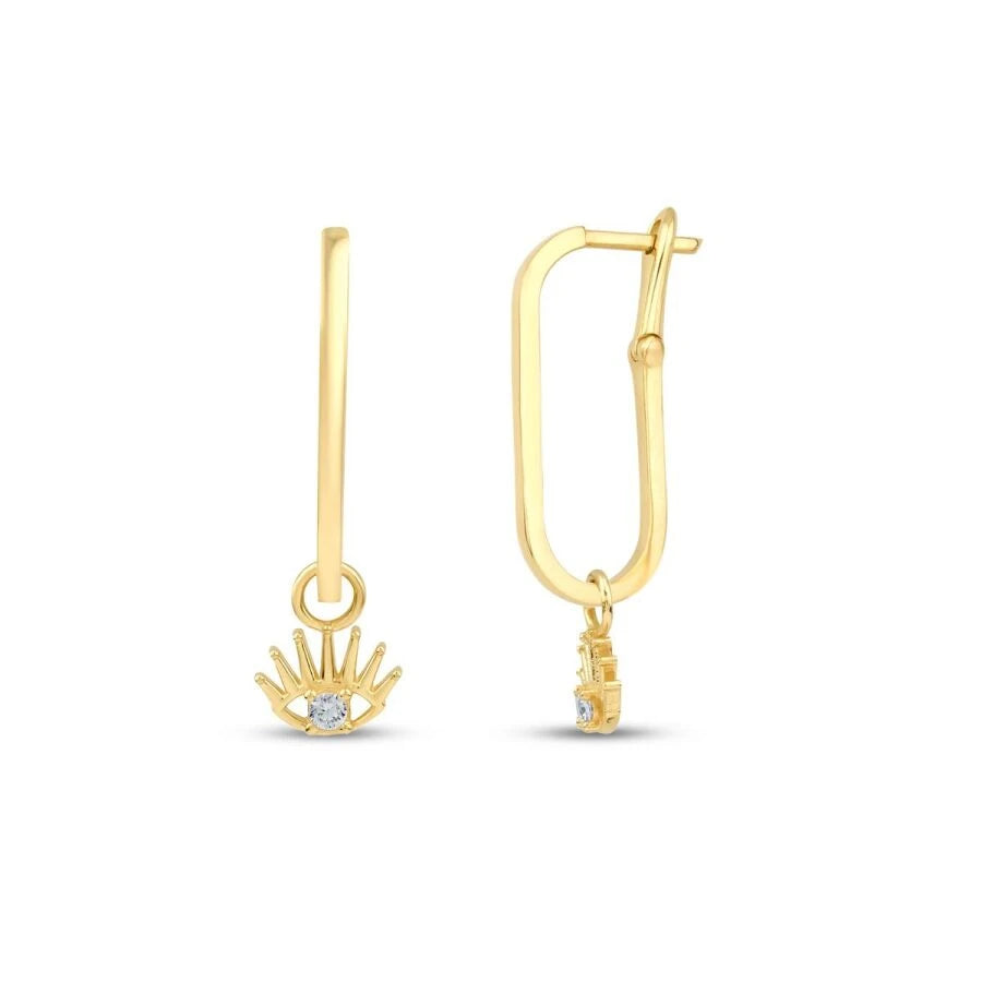 Gold Ohrringe mit hängendem Auge und Stein