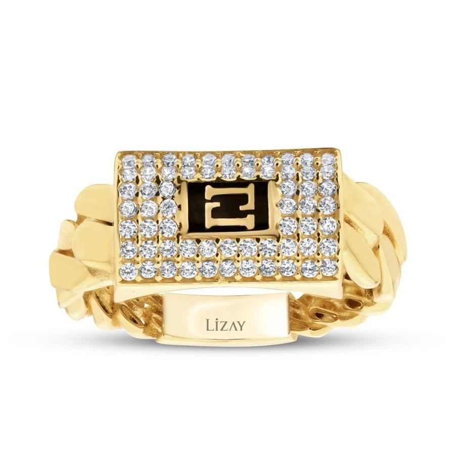 Gold Kettenring mit Stein