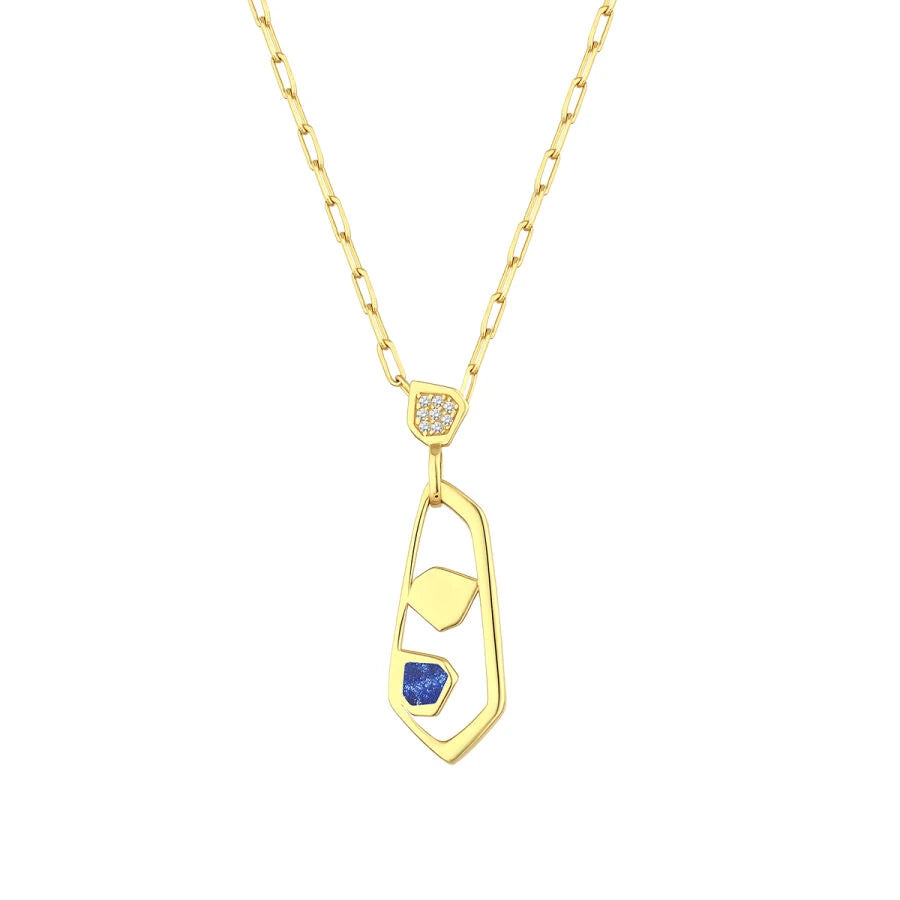 Gold Blaue Emaille Design Halskette