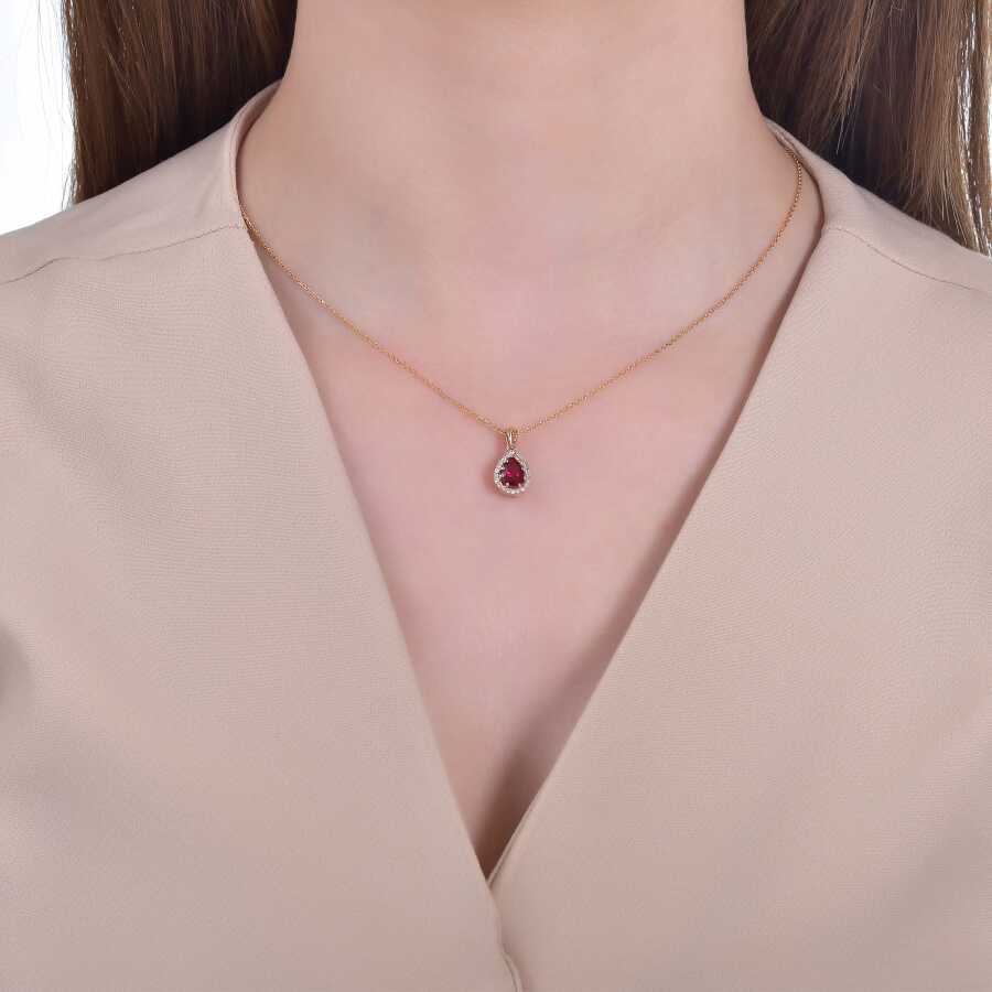 1.18 ct. Diamant Tropfen Rubin Halskette