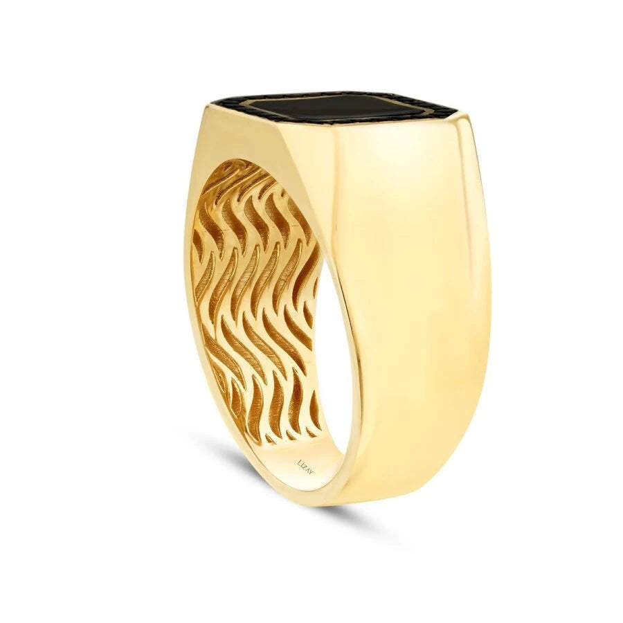 Gold Herren Ring mit schwarzer Emaille und Stein