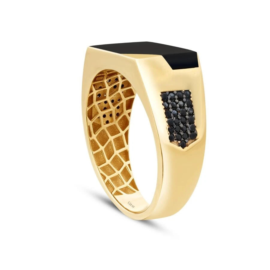 Gold Herren Ring mit schwarzer Emaille