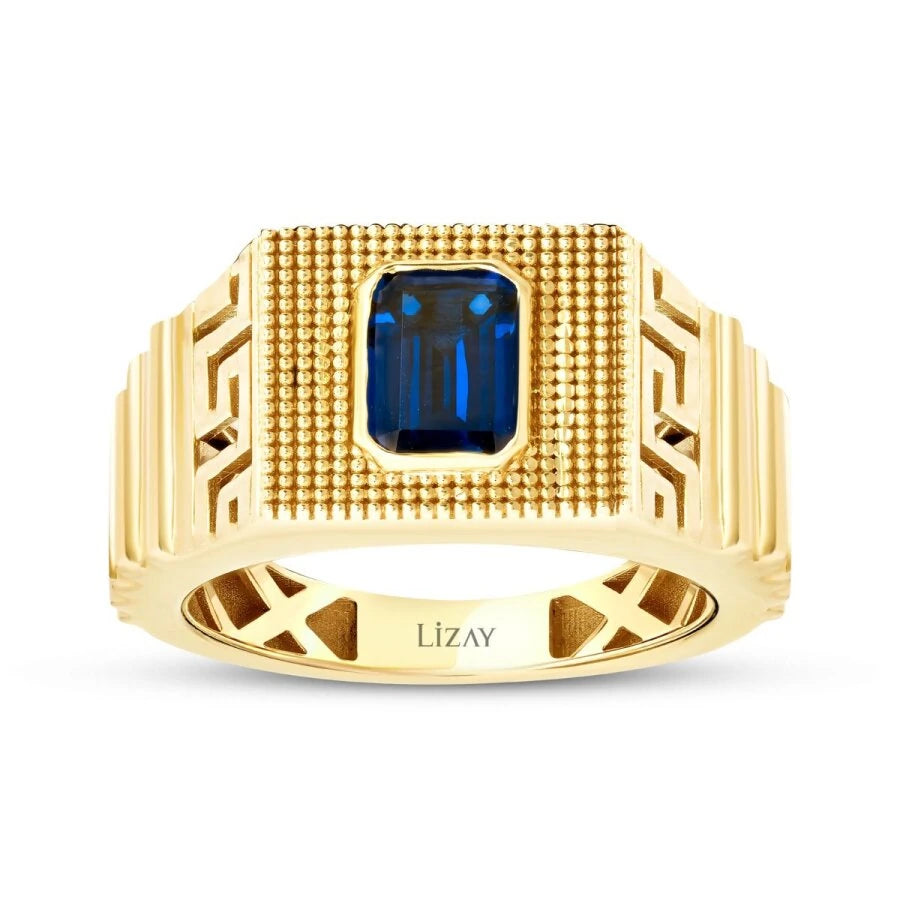 Gold Herren Ring mit blauem Stein