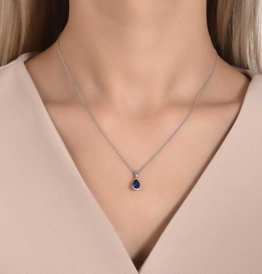 0.69 ct. Diamant Tropfen Saphir Halskette