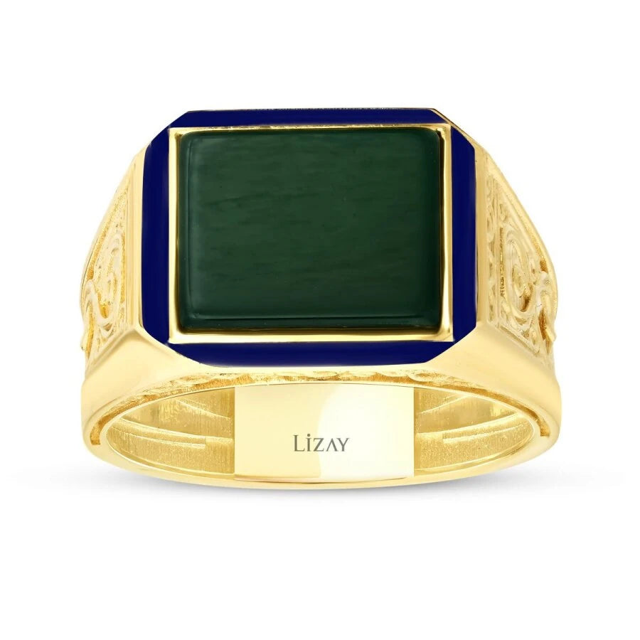 Gold Herren Ring mit farbiger Emaille