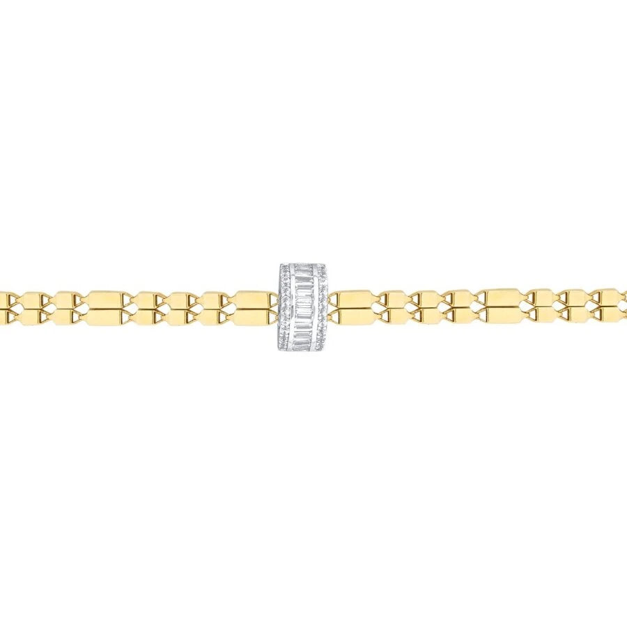 Gold Armband mit Kette und Baguette-Steinen