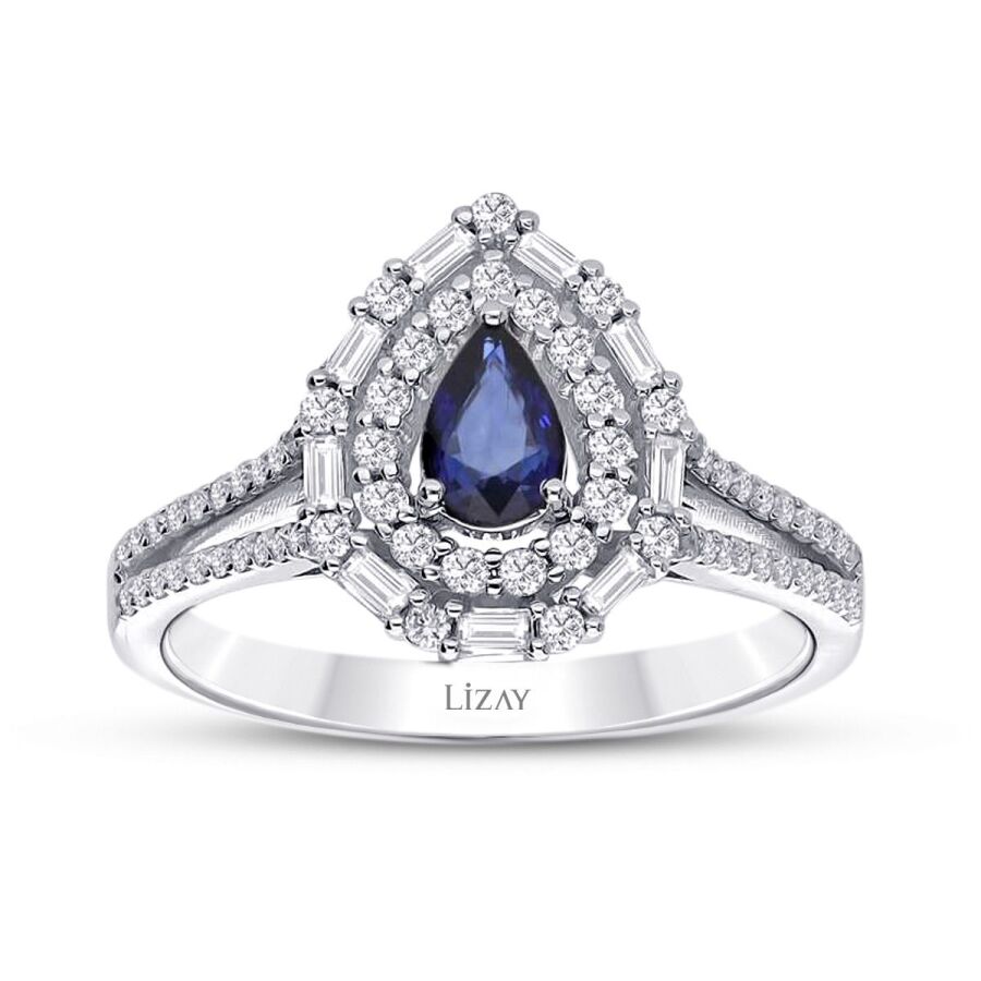 1.30 ct. Diamant Tropfen Saphir Ring