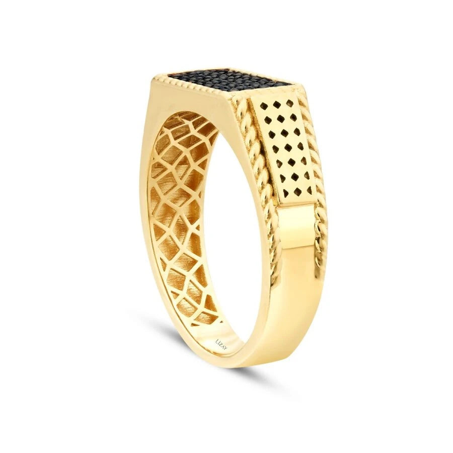 Gold Herren Ring mit schwarzem Stein und Twist-Design