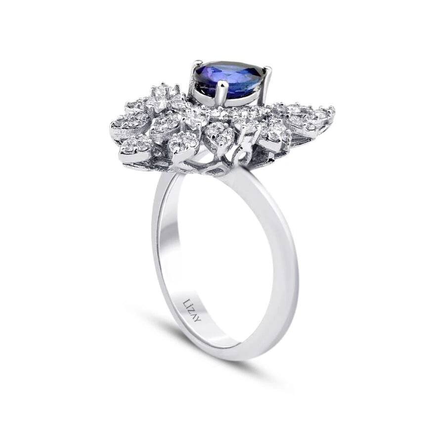 1.28 ct. Diamant Tropfen Saphir Ring