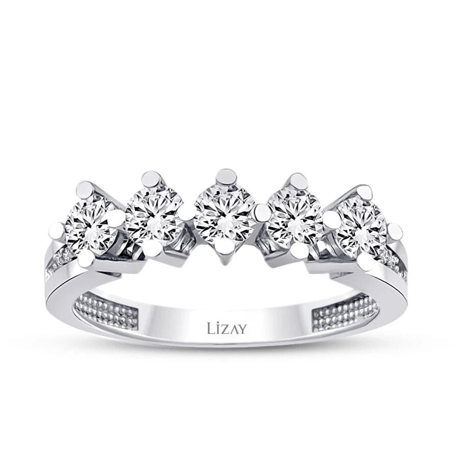 Gold Fünfsteinring mit Seitlichen Steinen