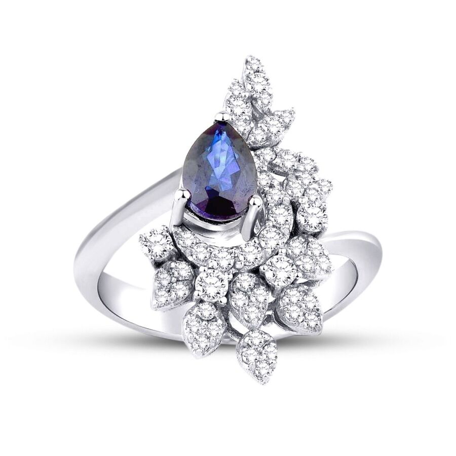 1.28 ct. Diamant Tropfen Saphir Ring