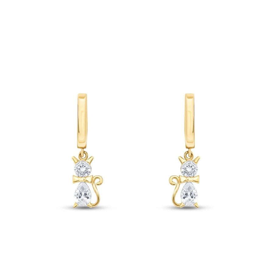 Gold Ohrringe mit Katzenmotiv und Stein