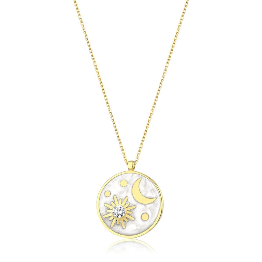 Gold Sonne Mond Trend Halskette