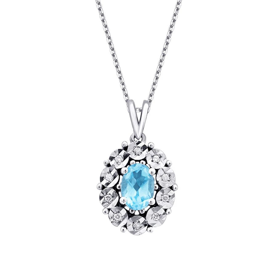 0.59 ct. Diamant Blauer Topas Halskette