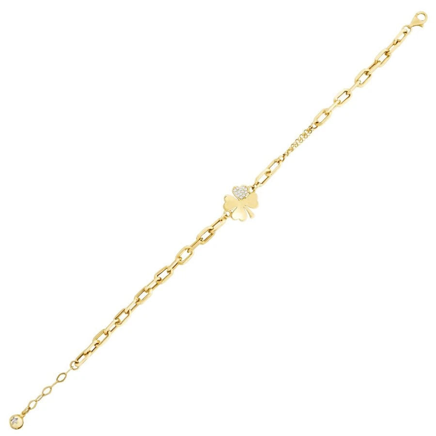 Gold Armband mit Kleeblatt und Stein