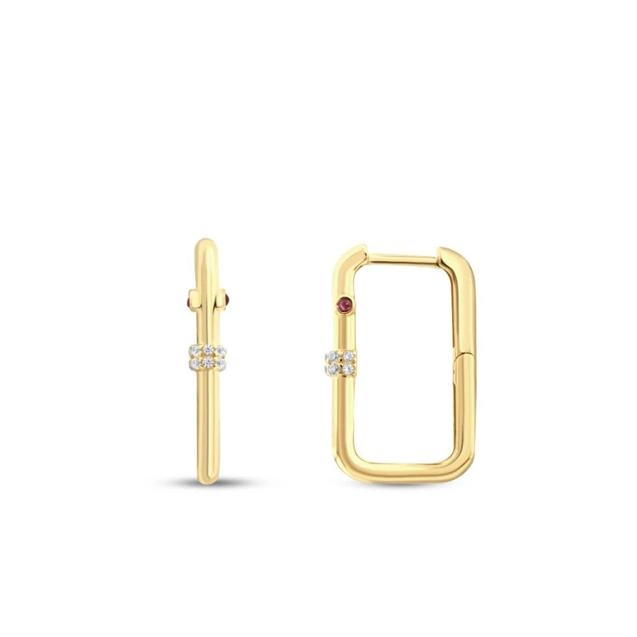Gold Ovale Seitenstein Creolen Ohrringe