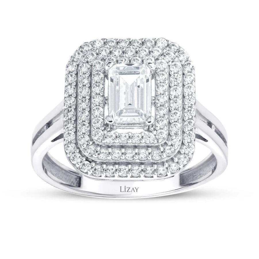 Gold Ring mit Drei Reihen Baguette Steinen