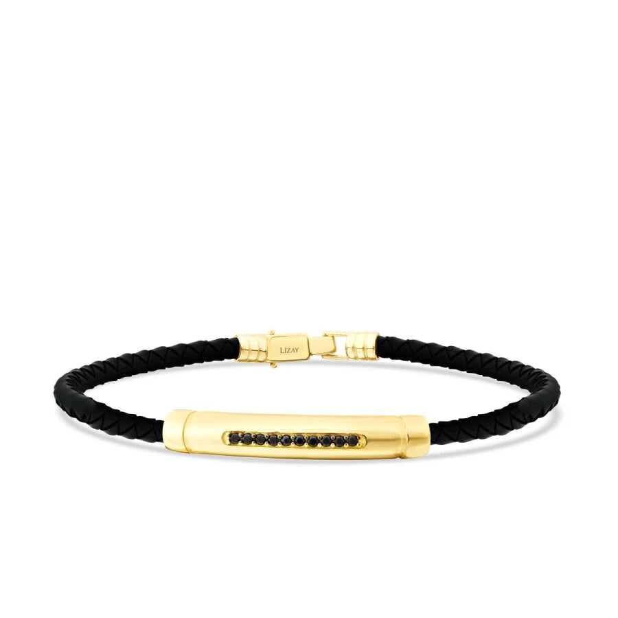 Gold Herren Armband mit schwarzer Steinreihe
