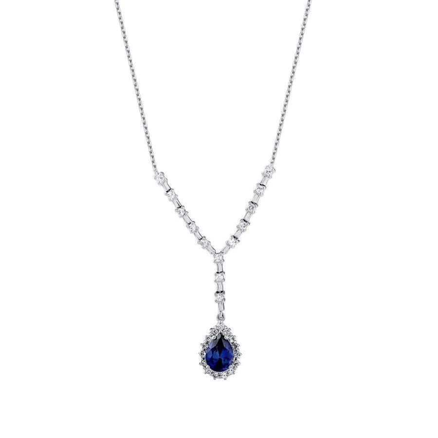 1.99 ct. Diamant Tropfen Saphir Halskette