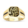Gold Herren Ring mit schwarzem Stein und Symbolmotiv
