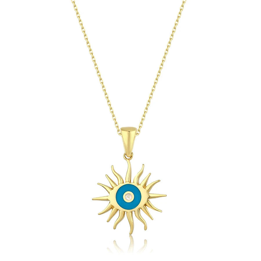 Gold Emaille Sonne und Auge Halskette