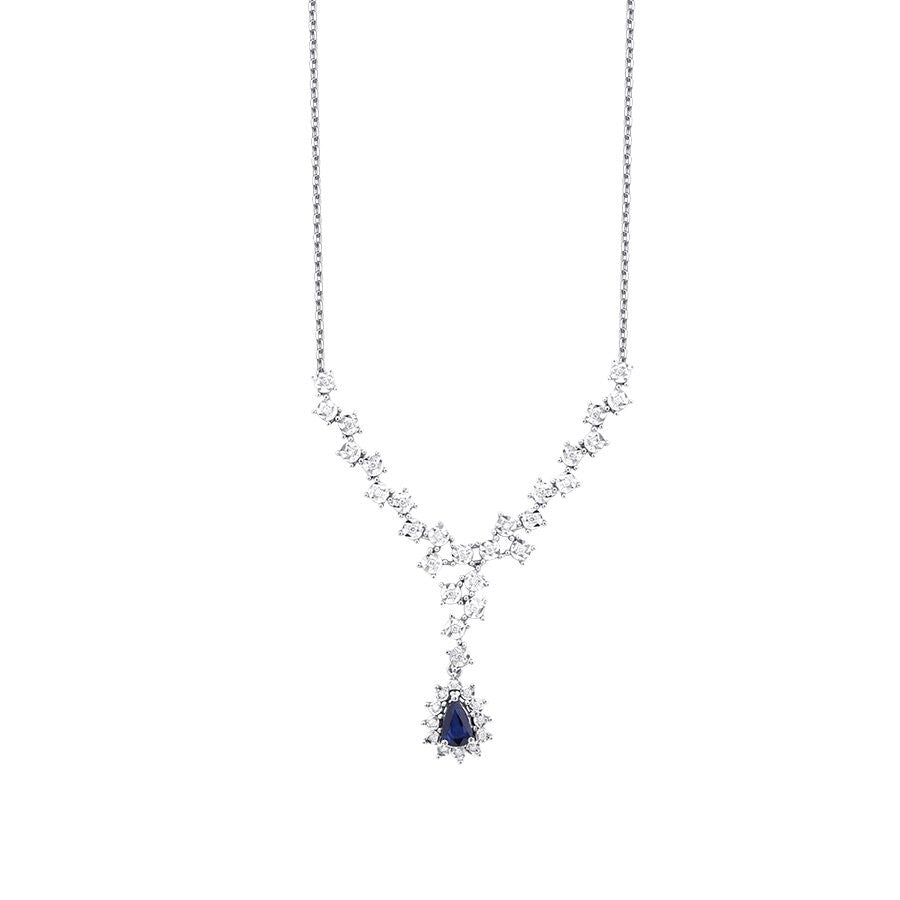 0.64 Karat Diamant Tropfen Saphir Halskette