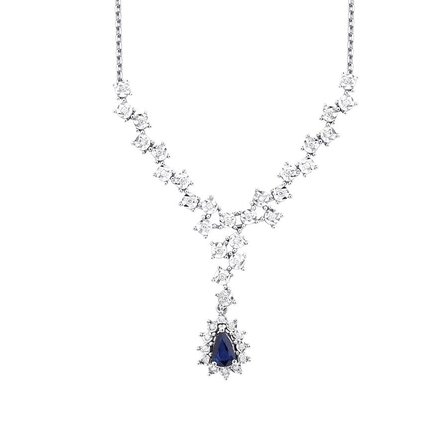 0.64 Karat Diamant Tropfen Saphir Halskette