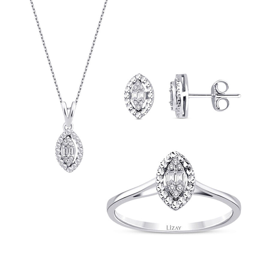 0.21 Karat Diamant Tropfen Baguette Set