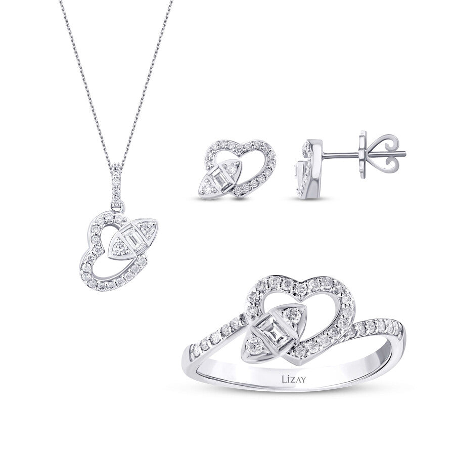 0.85 Karat Diamant Baguette Herz Set