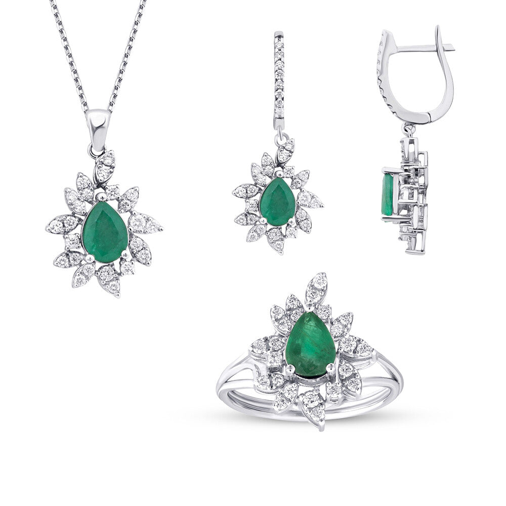 3.91 Karat Diamant Smaragd Set