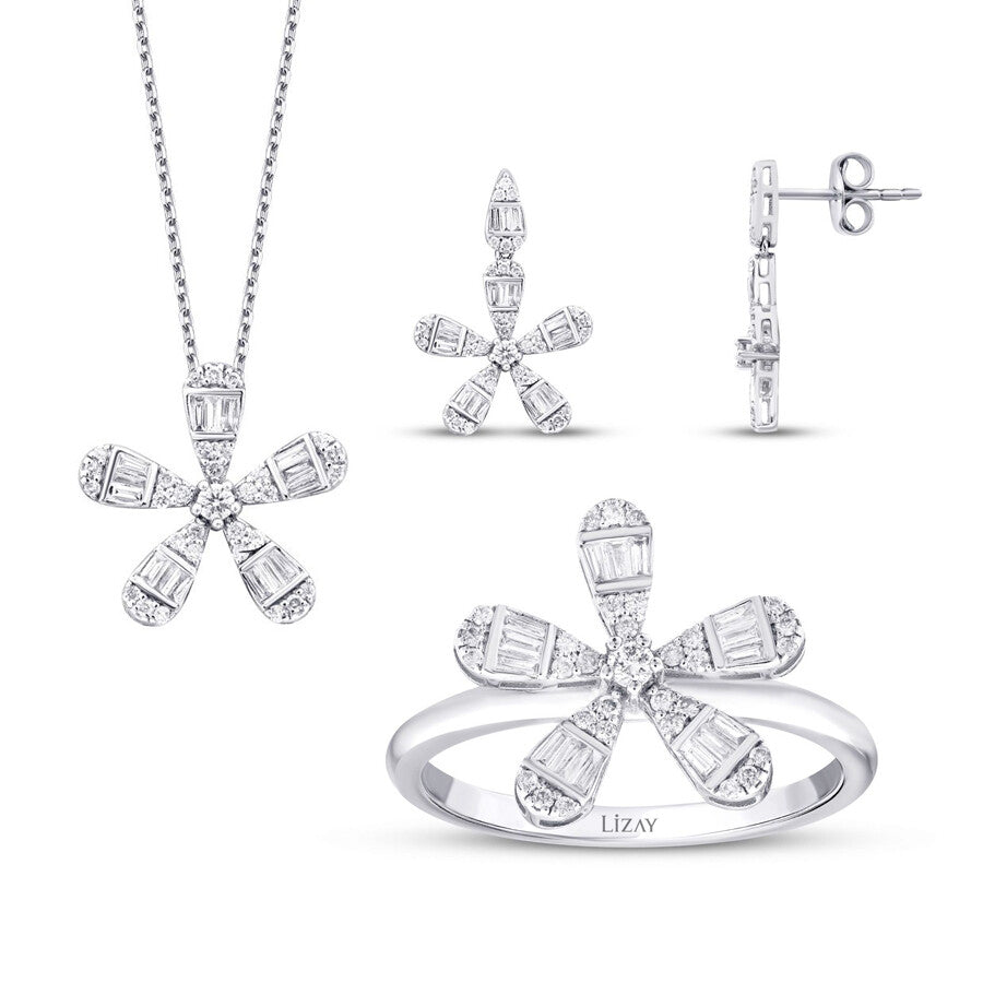 0.96 Karat Diamant Baguette Blume Set