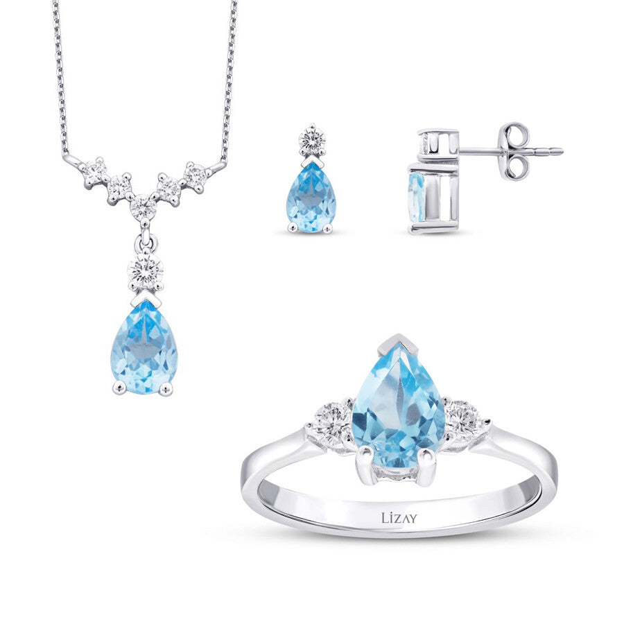 3.80 Karat Diamant Blue Topaz Set